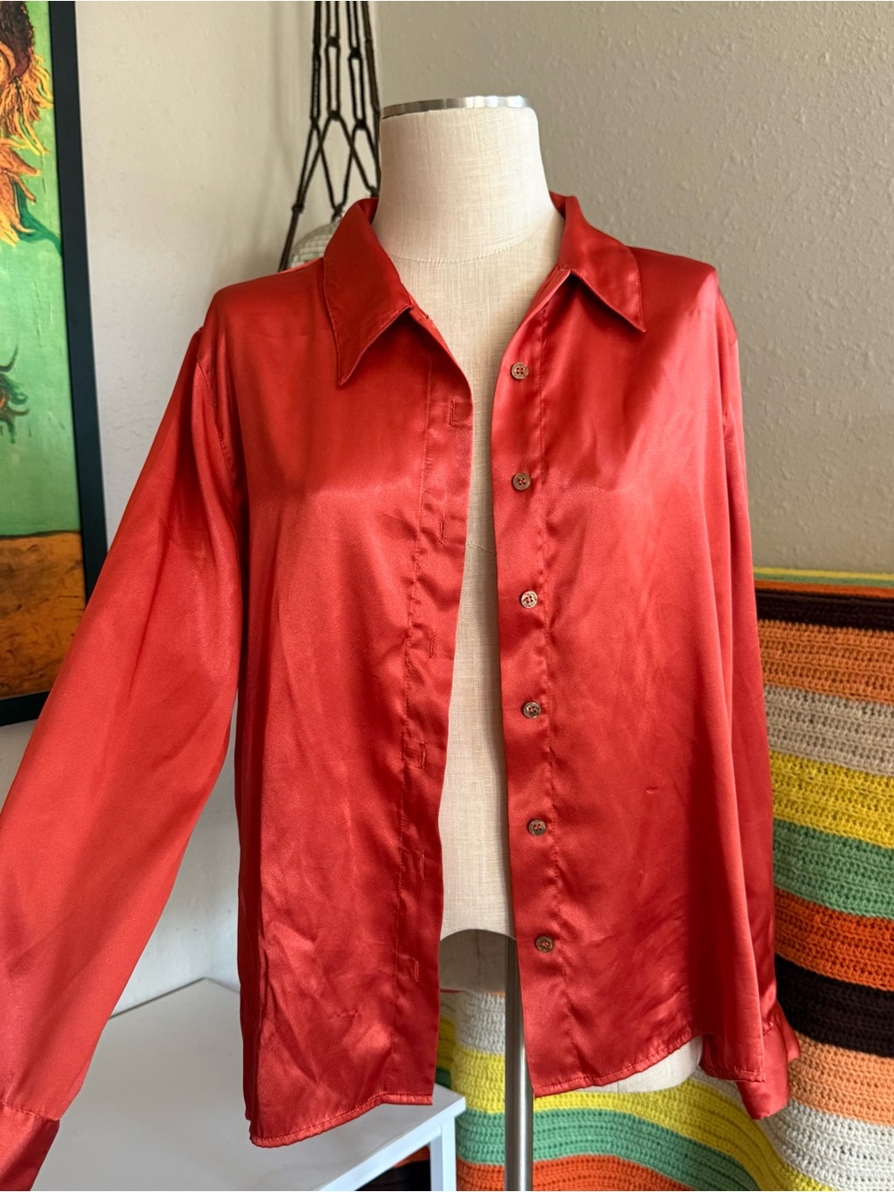 Kathie Lee Collection burnt orange Satin Button-Up Shirt